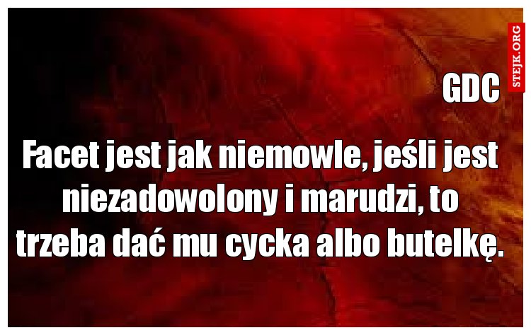 Facet jest jak niemowle, jeśli jest niezadowolony i marudzi, to trzeba dać mu cycka albo butelkę.