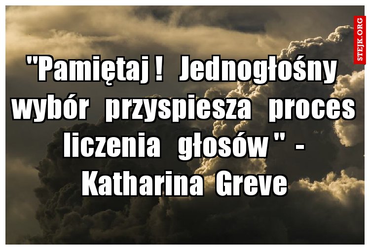 "Pamiętaj !   Jednogłośny  wybór   przyspiesza   proces   liczenia   głosów "  -   Katharina  Greve